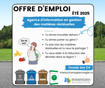 Offre d'emploi - Agent.e d'information en gestion des matières résiduelles
