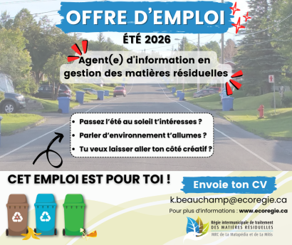 Offre d'emploi - Agent(e) d'information en gestion des mati&egrave;res r&eacute;siduelles&nbsp;